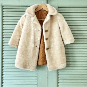 1960s Faux Fur Swing Coat: Childrens Vintage Fur Jacket, Girls Size 6
